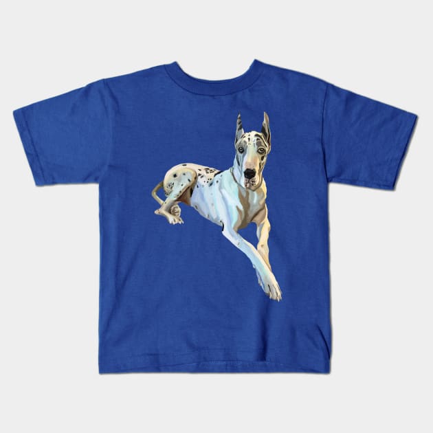 Blue Harlequin Great Dane Dog Kids T-Shirt by Art by Deborah Camp